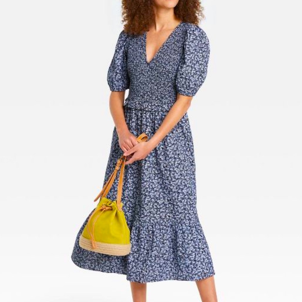 Puff Short Sleeve Floral Smocked Dress